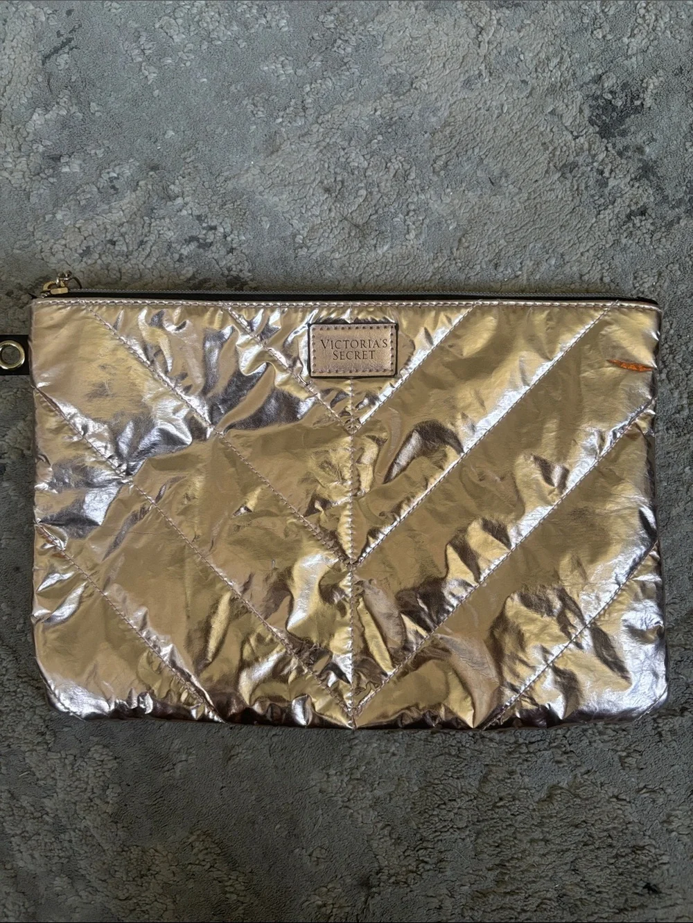 Victoria's Secret Metallic Rose Quilted Cosmetic Pouch